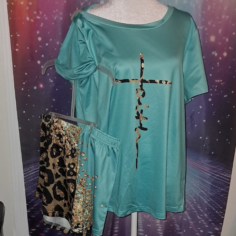 FAITH Teal Relaxed Oversized Short Sleeve Tee & Short Set